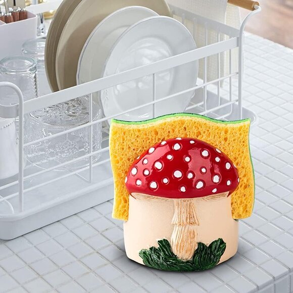 Mushroom Kitchen Sponge Holder Ceramic Sponge Dish Red Sponge Holder For Kitchen - Picture 5 of 7